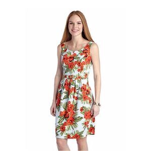 AGB BLUE FLORAL BELTED FIT AND FLARE DRESS Womens SIZE 6